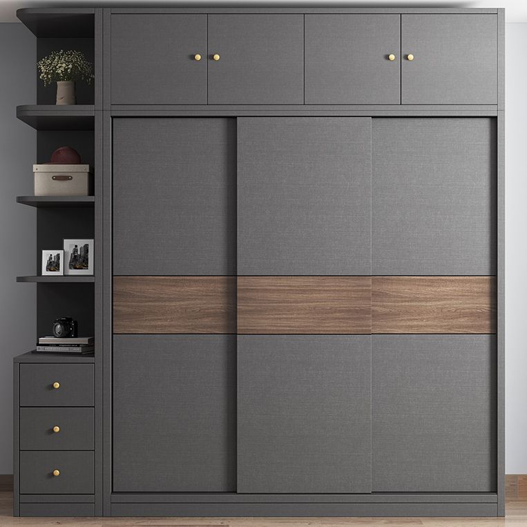 Modern Artificial Wood Wardrobe Armoire Freestanding Wardrobe in Black