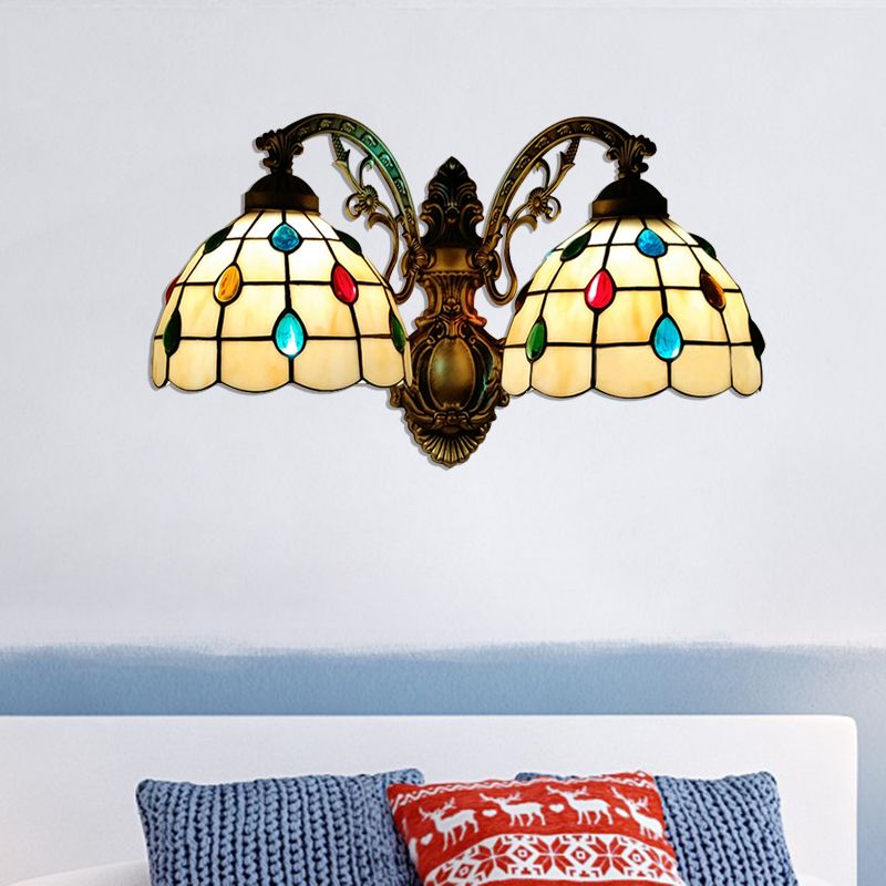 Stained Glass Dome Wall Lamp Tiffany 2 Lights Handmade Wall Mount Light for Living Room