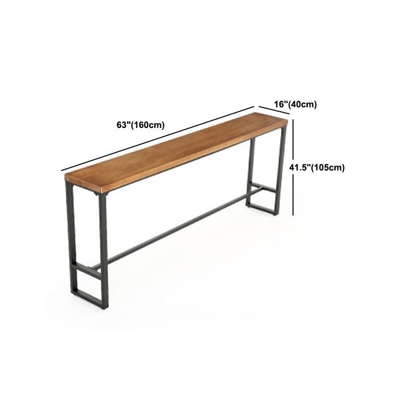 Rectangle Pine Wood Top Bistro Table Industrial Bar Table with Trestle Base