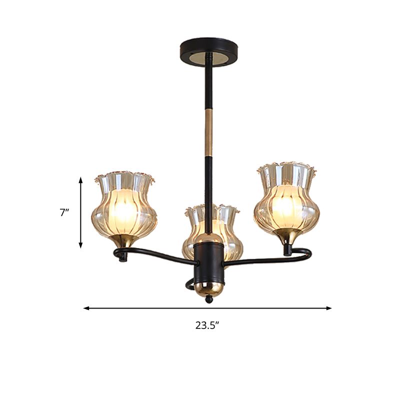 Sputnik Living Room Ceiling Chandelier Classic Tan Textured Glass 3/6/8 Lights Black Hanging Fixture