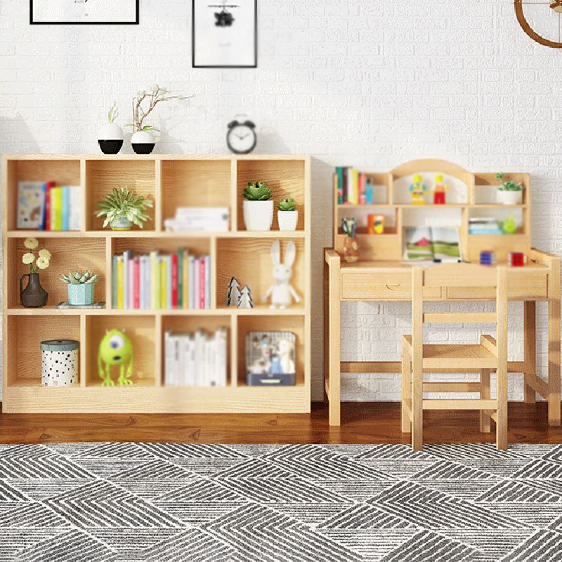 2/3-Shelf Natural Modern Bookshelf Pine Wood Geometric Closed Back Bookshelf