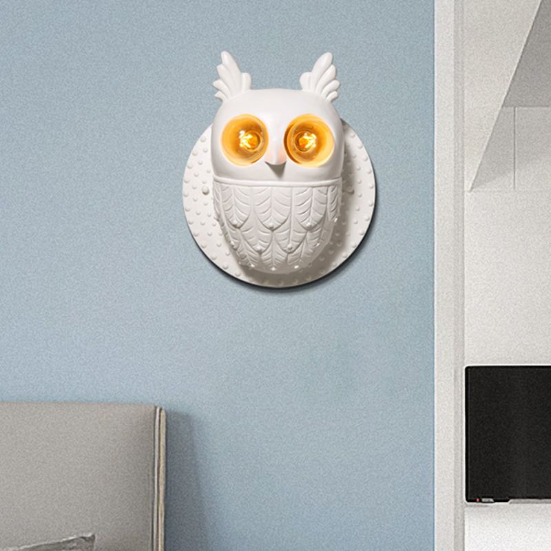 Lovely Owl Shaped Wall Light Two Lights Resin Sconce Light in White for Kindergarten Bedroom