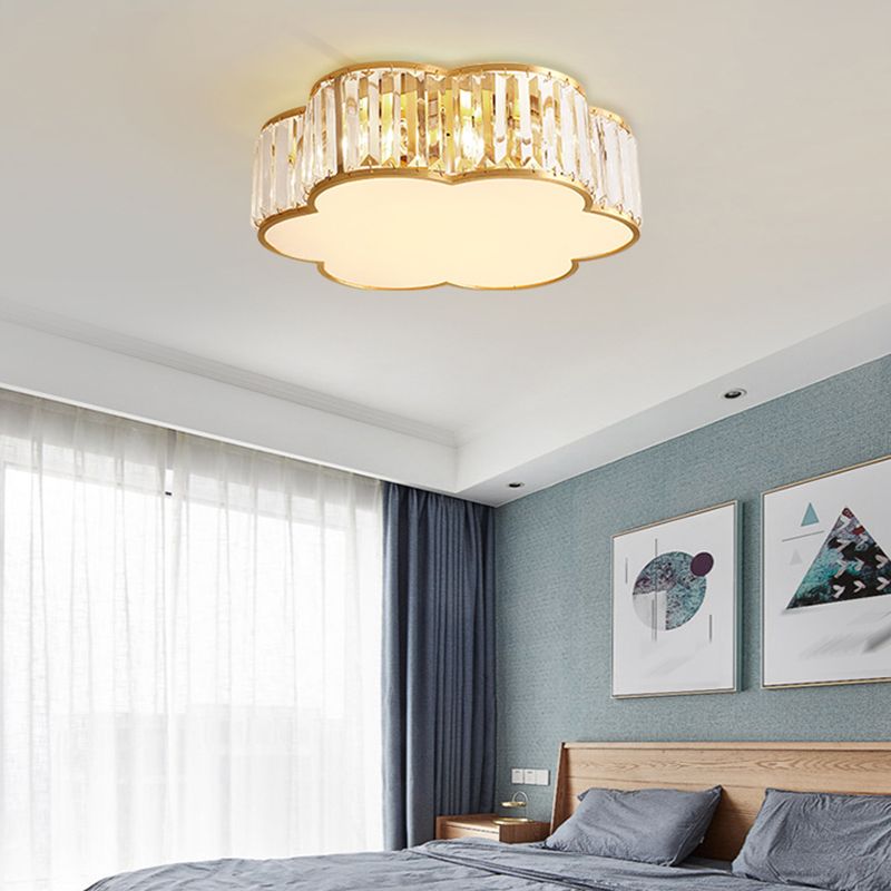 Shaded Glass Close to Ceiling Light Vintage Bedroom Ceiling Light Fixture in Gold