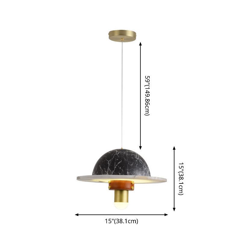 Novelty Postmodern UFO Shaped Pendant Light Marble Bedside LED Hanging Lamp in Gold