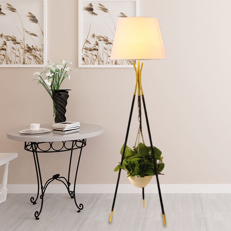 Stoff Schwarz/Weiß/Flaxen stehende Lampe Drum Shade 1-Licht-Lagerbodenlesen mit Stativbasis