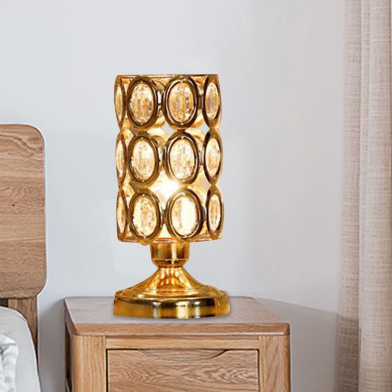 Modernisme 1 Tableau de bulbe Lumière avec une teinte incrustée en cristal Gold Facered / Cylinder Lampe
