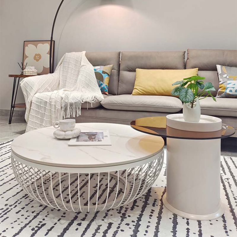 Slate/Wooden Top Coffee Cocktail Table Round Scandinavian Cream Color