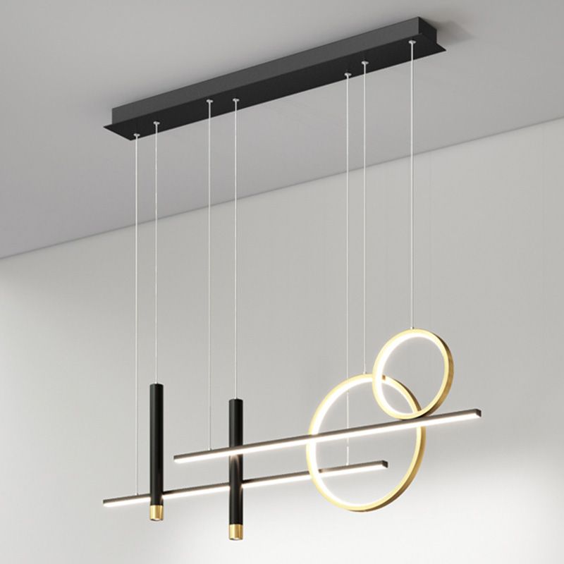 Éclairage à île LED minimaliste Lumière de lustre de l'île linéaire avec une teinte métallique