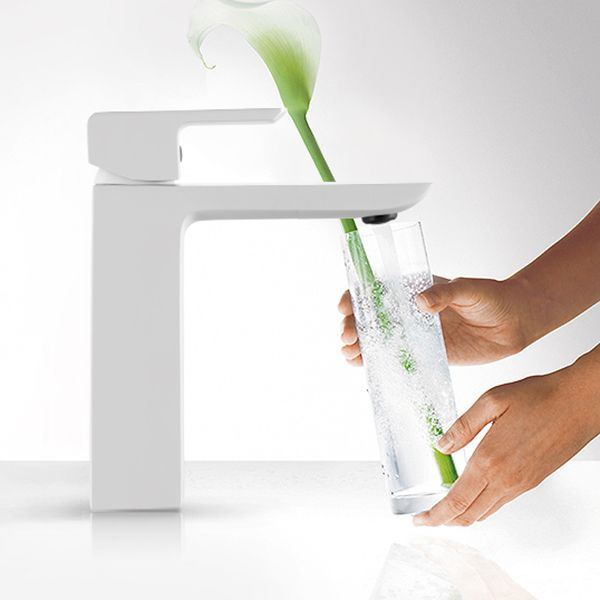 Modern Lever Handles Sink Faucet White Brass Bathroom Sink Faucet