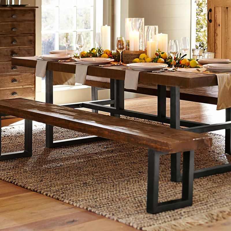 Metal Industrial Rectangular Dining Table Solid Wood Table with Trestle
