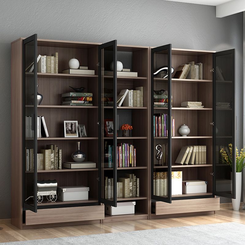 Modern Wooden Bookcase Glass Doors Closed Storage Bookshelf for Home