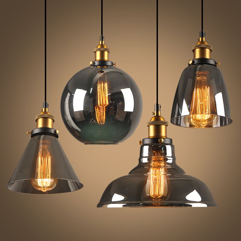 Luz de techo colgante de 1 luces para colgantes de vidrio claro de vidrio industrial para el comedor