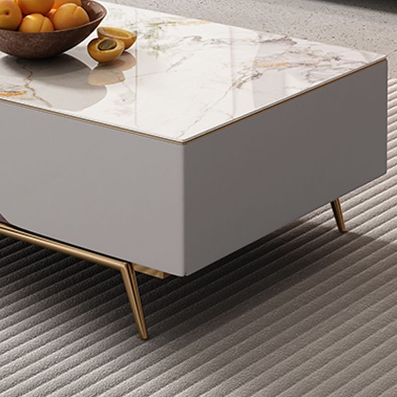 4 Legs Coffee Cocktail Table with Storage Drawers White Marble
