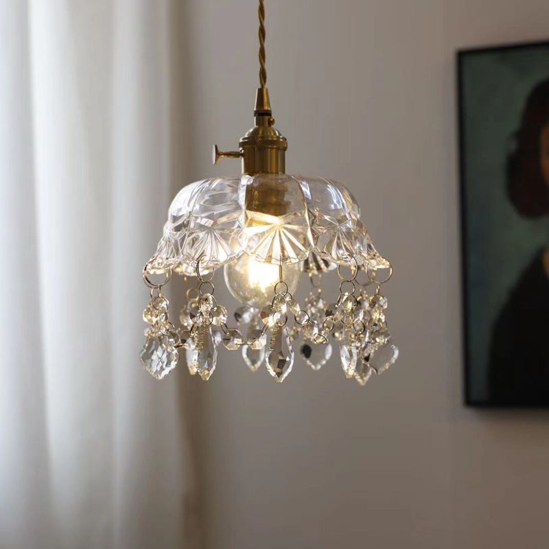 Pendre de style moderne 1 lumière minimalisme verre et cristal suspendu pour le chevet