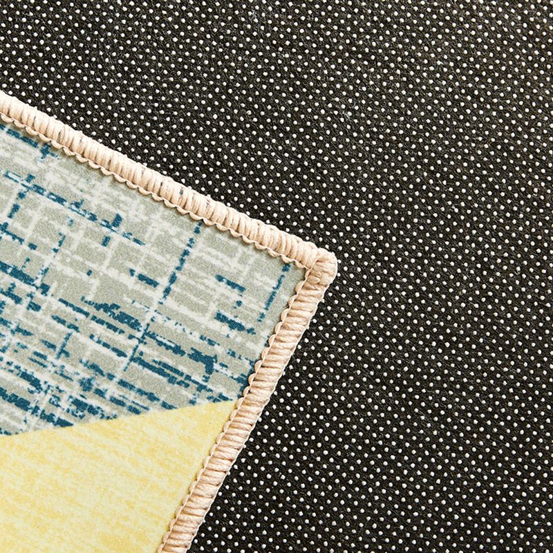 Modern Living Room Area Rug Blue Geometric Print Area Carpet Non-Slip Backing Rug