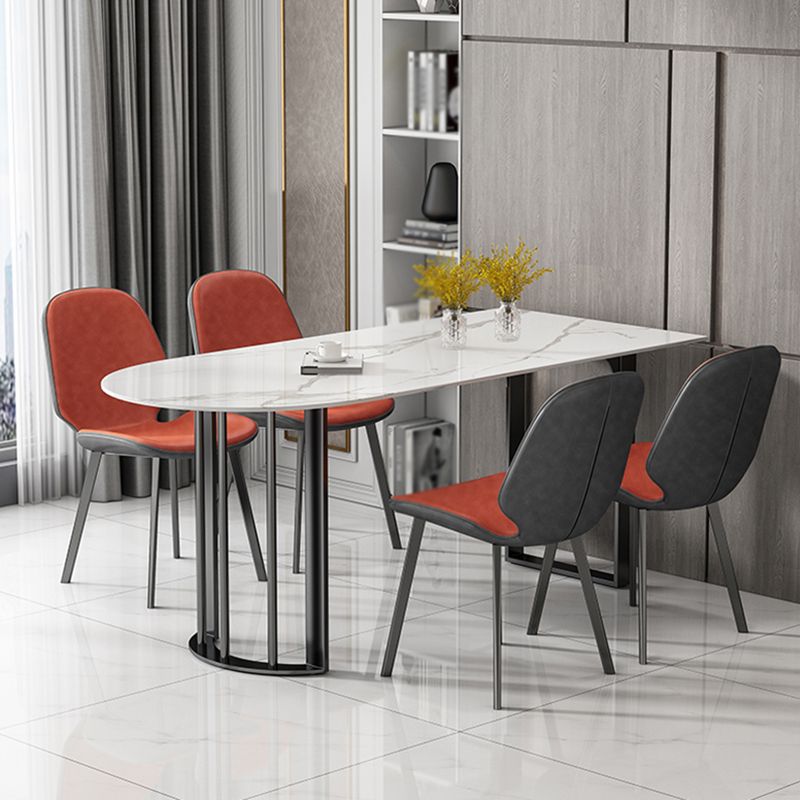 Simplicity Style Sintered Stone Dining Table Freeform Shape Table with Double Pedestal Base
