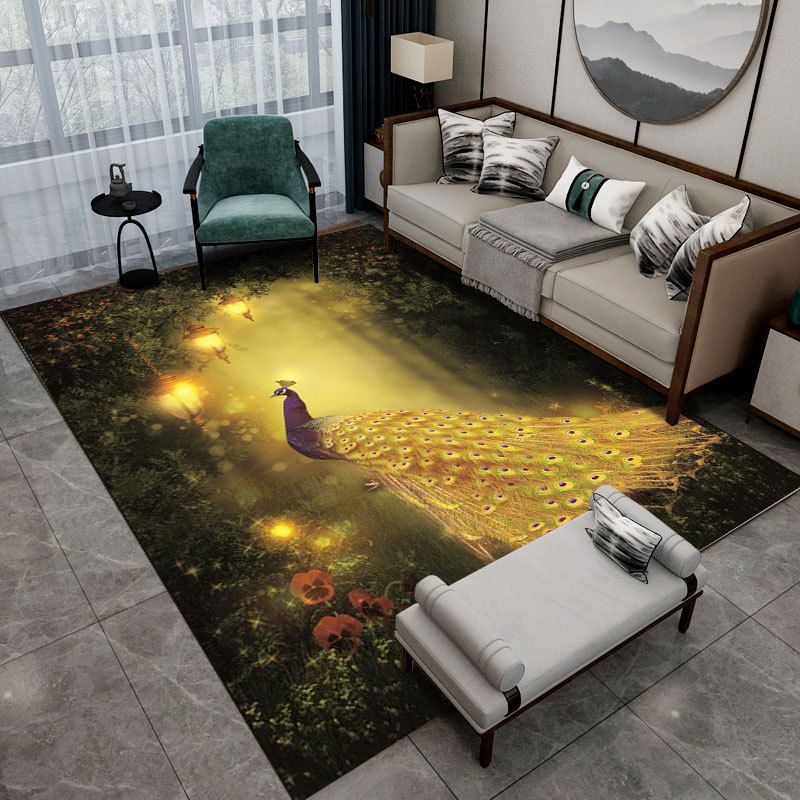 Modern pauw bedrukt tapijt polyester binnen tapijt tapijt niet-slip achterste ruggengiert tapijt voor woonkamer