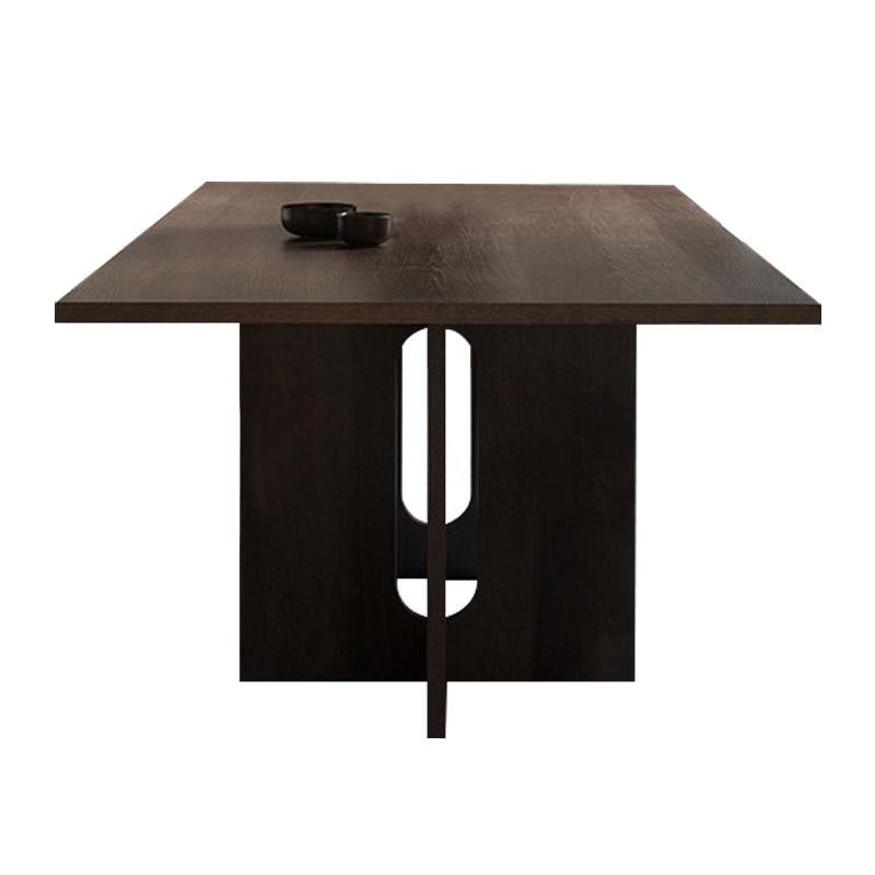 Mesa de comedor rectangular de color madera, mesa de madera maciza, simplicidad con pedestal doble