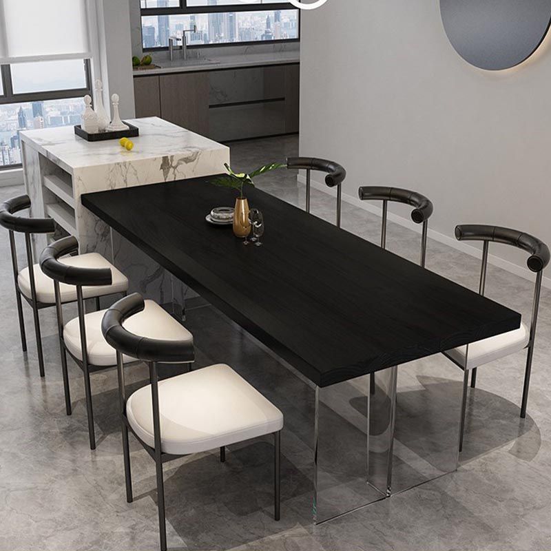 Mesa de comedor con tapa de madera rectangular, mesa de cocina con base de acrílico transparente moderna