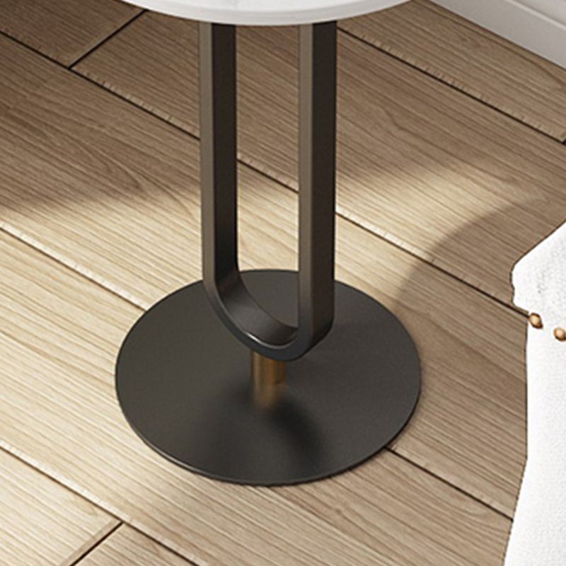 Modernistic Metal Pedestal End Table Slate Top Round Side End Table