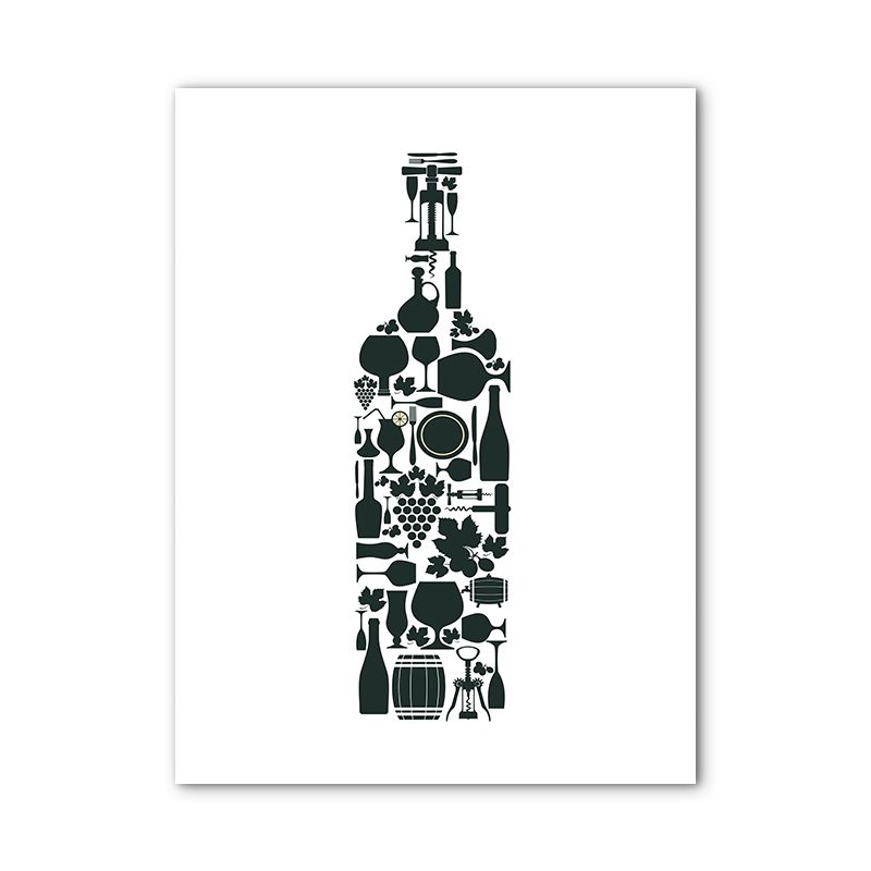 Illustration Wine Set Wall Art Decor Dining Room Drinks Print Canvas in Light Color