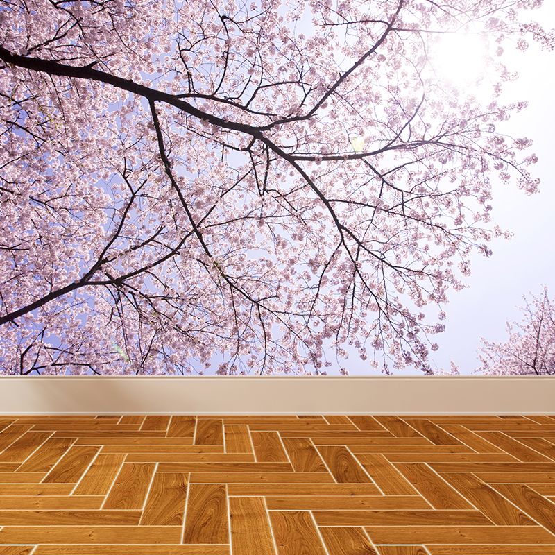 Big Cherry Forest Mural Decal Pink Non-Woven Fabric Wall Covering for Living Room, Custom Size