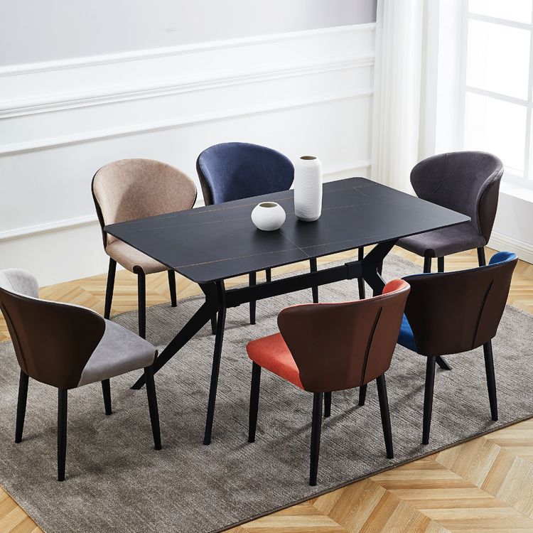 Silla lateral de comedor contemporánea con acabado mate, respaldo de cuero, silla de comedor
