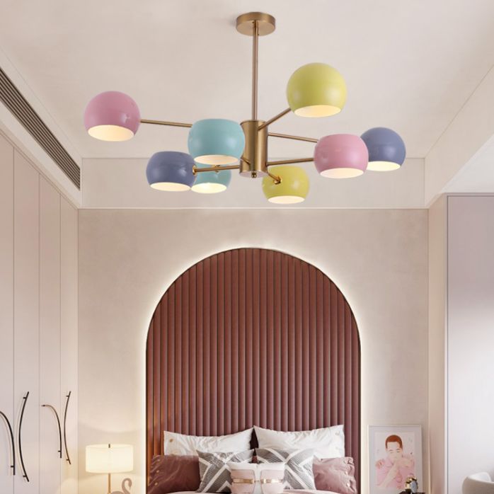 Macaron Sputnik Chandelier Lamp Metal Kids Bedroom Chandelier Lighting Fixture in Multi-Color