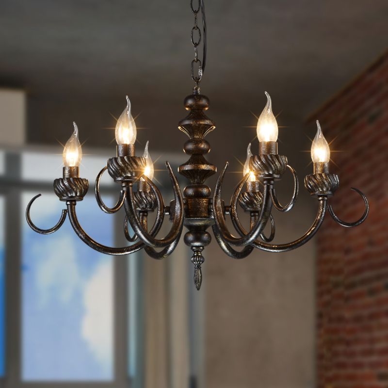 6 Lights Branch Chandelier Lighting Rustic Antique Black Metal Pendant Light Fixture for Living Room