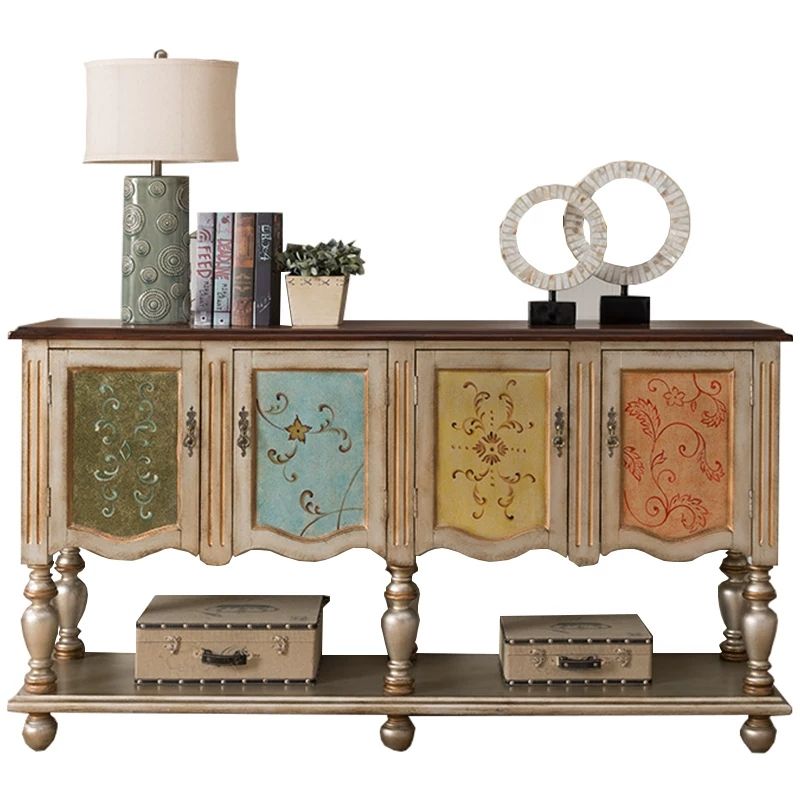 Contemporary Console Table Wood Console Sofa Table in Grey/Champagne