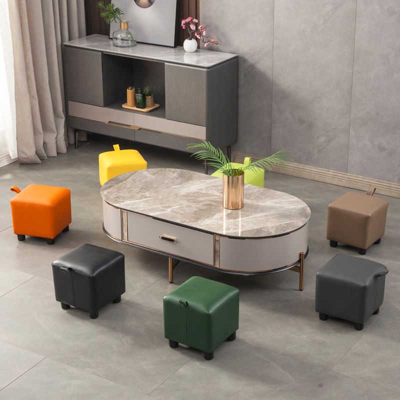 Orange Modern Standard Faux Leather Square Standard for Living Room