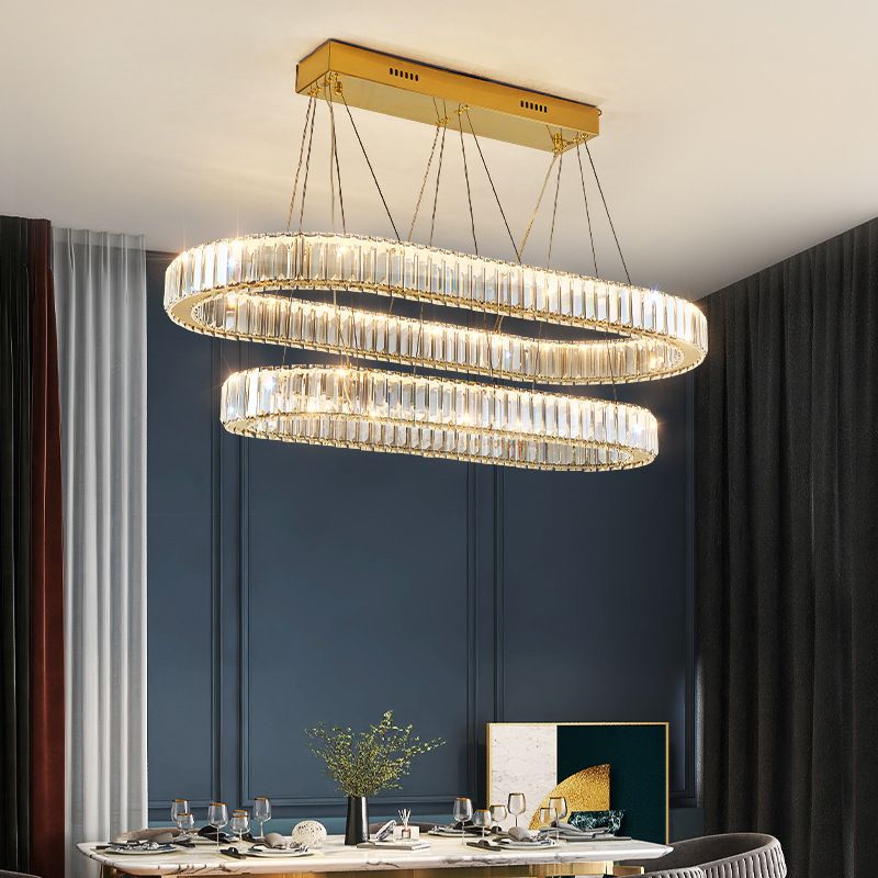 Crystal LED Island Light Fixture Contemporary Gold Suspension Lamp for Dining Room