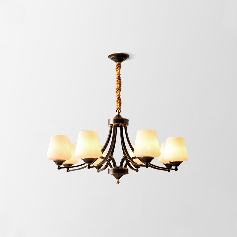 American Brass Chandelier Branch Black Pendant Lamps with Glass for Living Room