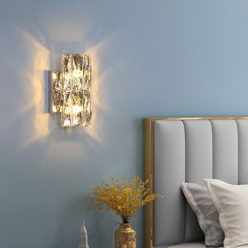 Silver Crystal Wall Sconce in Modern Concise Style Stainless-Steel Rectangular Wall Lamp for Interior Spaces