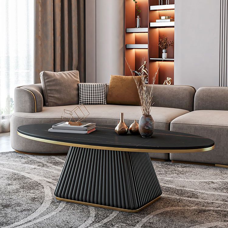 Glam Pedestal Cocktail Table Oval Coffee Cocktail Table for Home