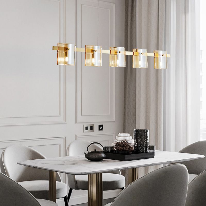 Glass Rectangle Island Light Fixtures Modern Multiple-Light Island Pendant