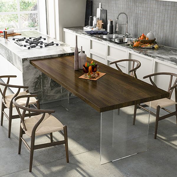 Solid Wood and Acrylic Dinner Table Modern Fixed Table Double Pedestal Dining Table