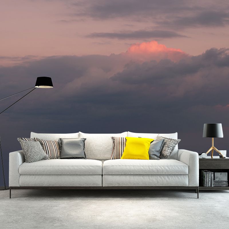 Grey-Orange Dusk Cloud Mural Moisture Resistant Modern Bedroom Wall Art, Optional Size