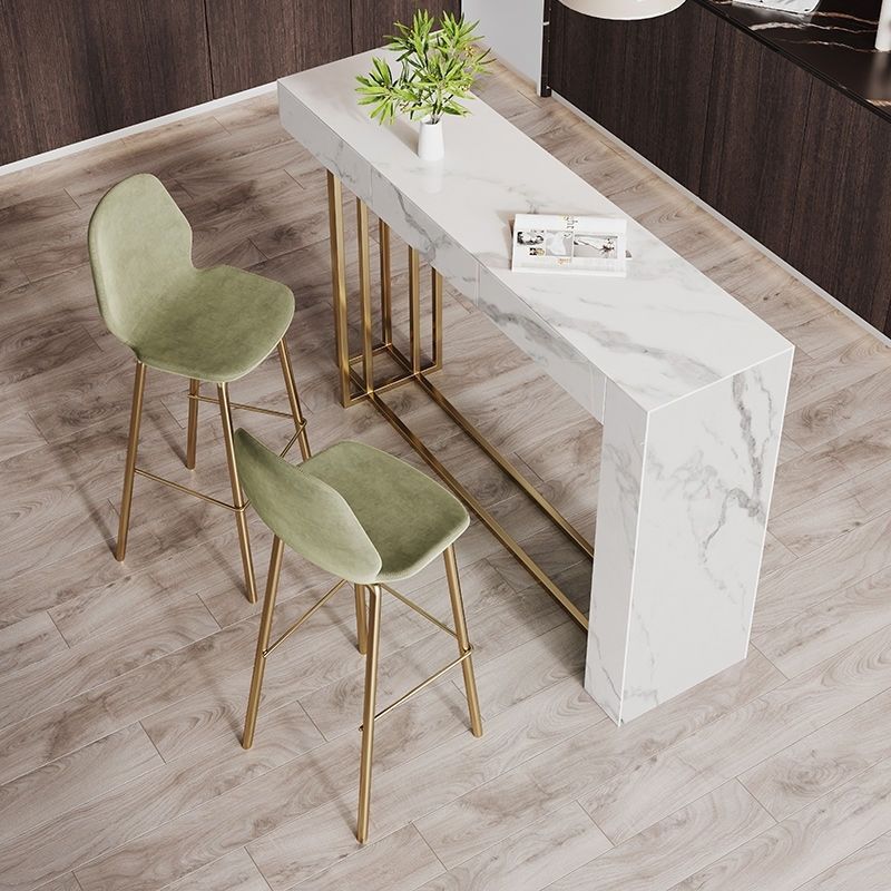 Glam Metal and Stone Bar Table Rectangle Counter Height Dining Table for Living Room