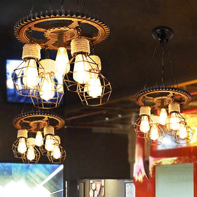 Black Wagon Wheel Chandelier Lamp Metal Industrial Metal 5/7 Light Light Light