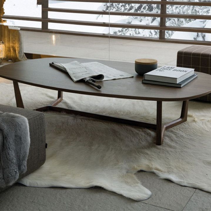 Contemporary Trestle Coffee Table Solid Wood Coffee Cocktail Table