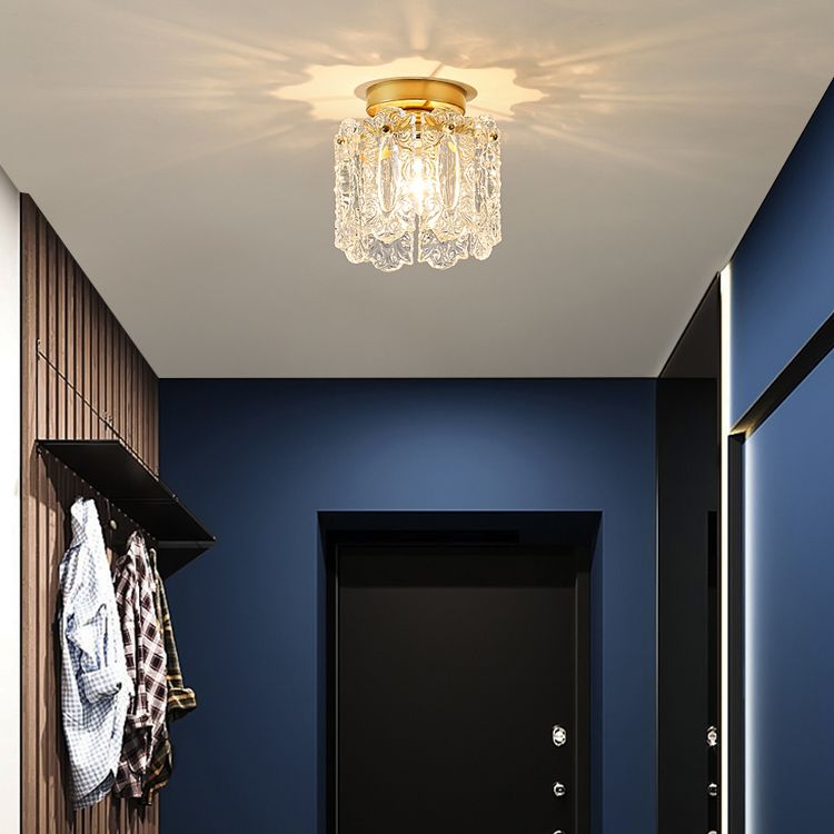 Traditional Metal Semi Flush Lamp 1-Light Bedroom Ceiling Lighting with Glass Shade
