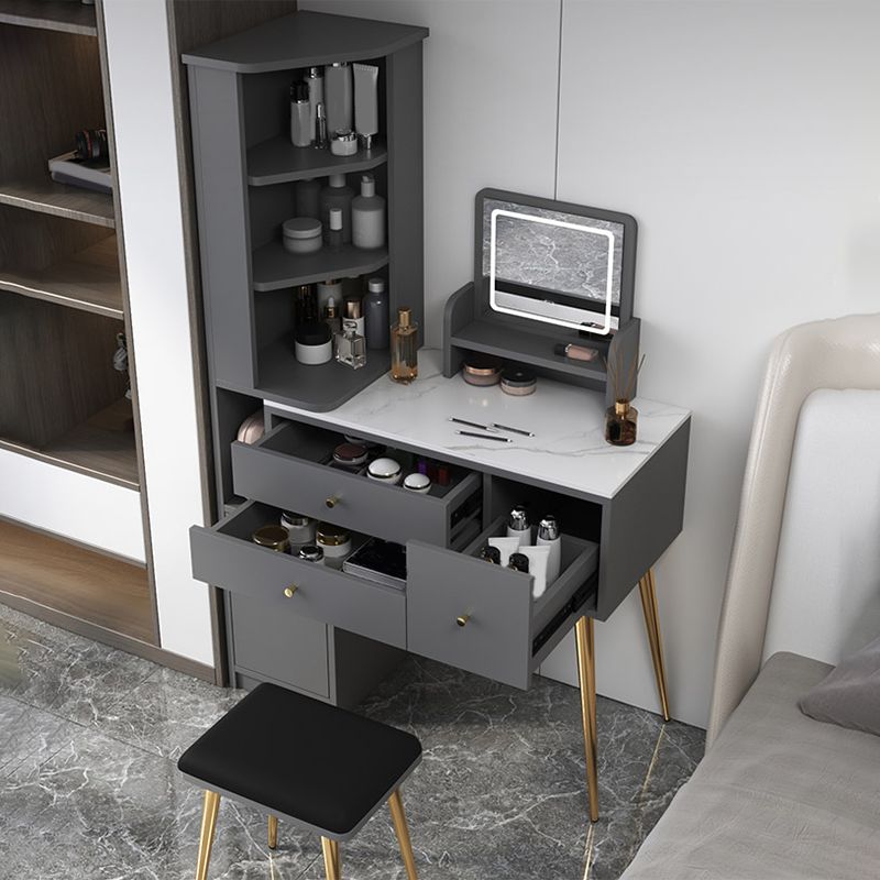 Glam Style Wood-based Material White/grey Dressing Table with Drawers and Storage Shelves