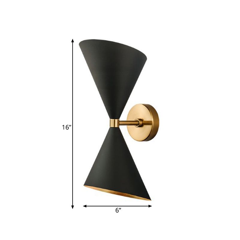 Mid-Century 2 Bulbs Wall Lamp Metal Black-Gold Deformed Cocktail Shaker Sconce Light