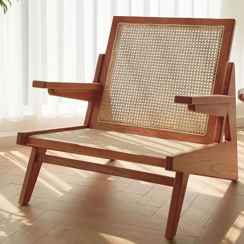 Mid-century Modern Rubberwood Solid Wood Frame Square Arms Chair