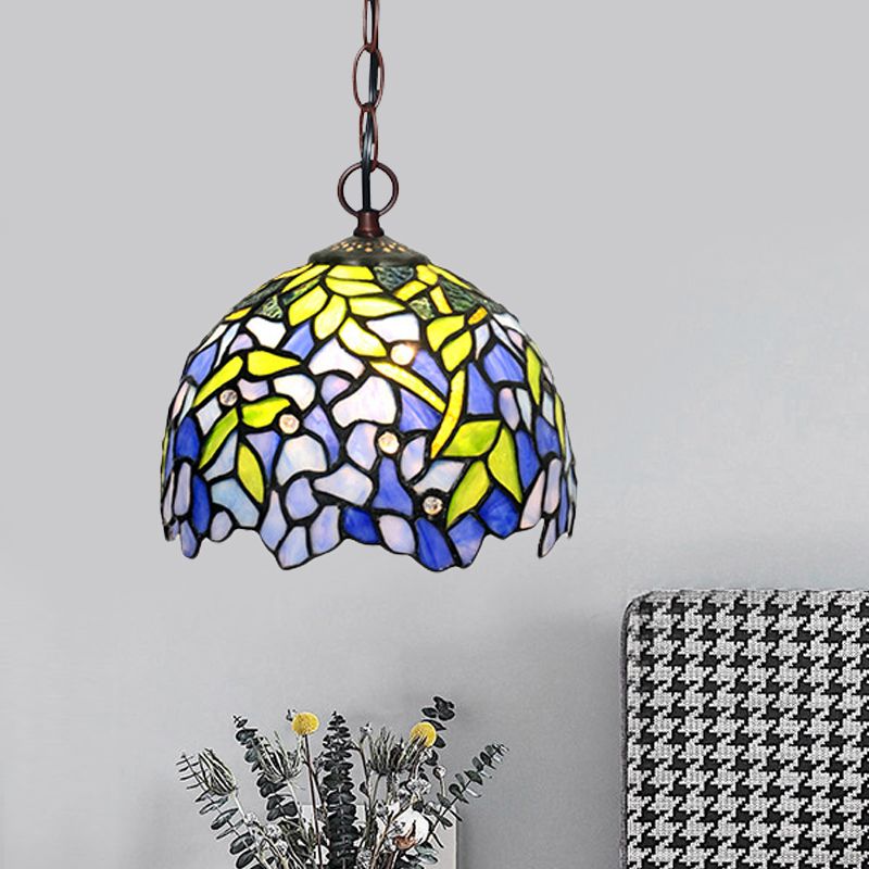 1/2 Lights Dome Hanging Chandelier Tiffany Yellow Cut Glass Pendant Lamp for Kitchen, 8"/12"/16" W