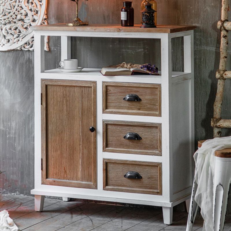 Rectangular Wood Cabinet Industrial Accent Chest in Distressed White