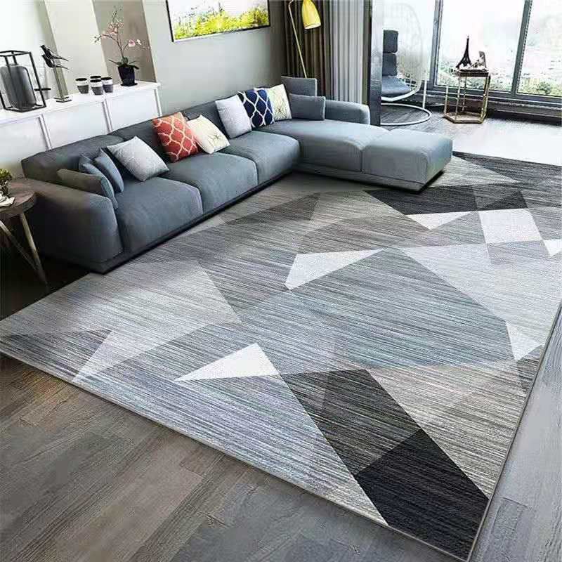 Black Modern Area Rug Polyester Geometric Rug Non-Split Backing Carpet for Home Decoration