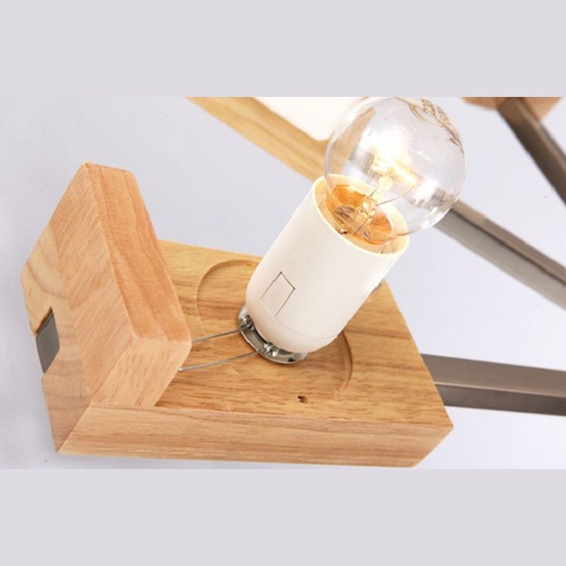 Modern Singularity Radial Pendant Light Wooden Indoor Chandelier with White Frosted Glass Shade