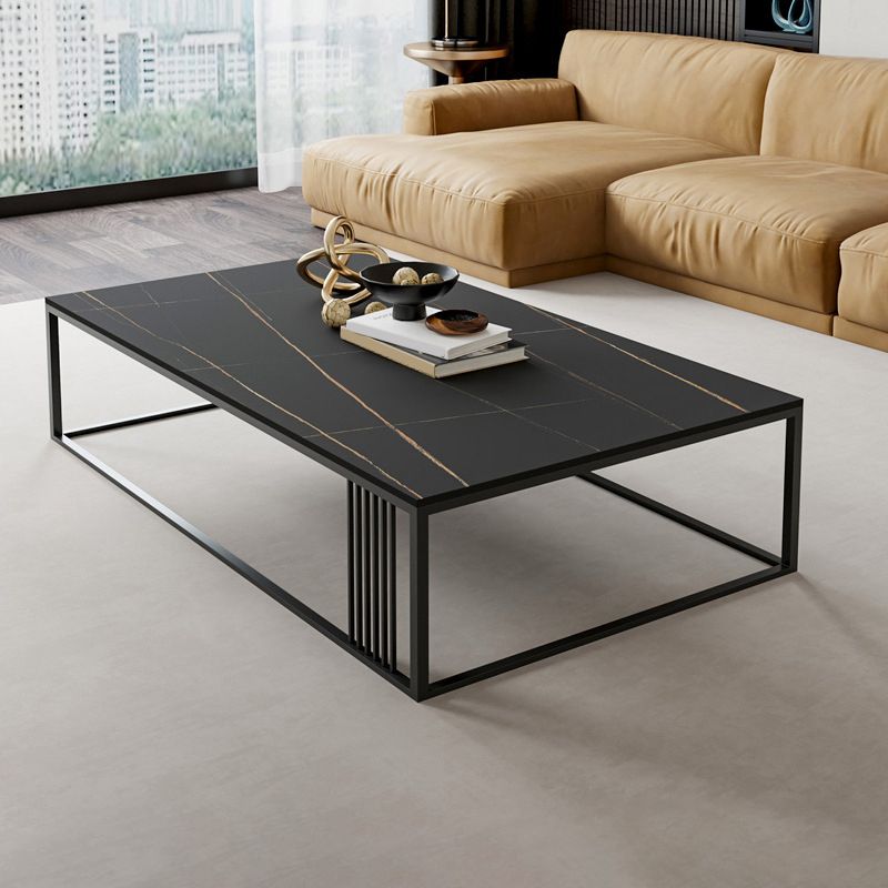Metal Frame Rectangular Coffee Table Stone Top Cocktail Table